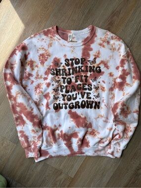 Jerzees White Tie-Dye Crewneck with Rust Accents